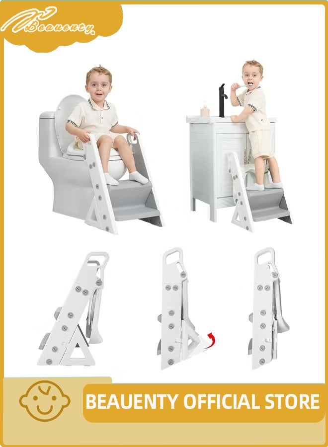 Beauenty Space-Saving Potty Training Seat with Ladder, Adjustable Step and Toilet Seat Height, Top Handles for Easy Climbing, Easy to Carry, Portable Toddler Toilet Trainer for Small Bathrooms ﻿ - Image 1